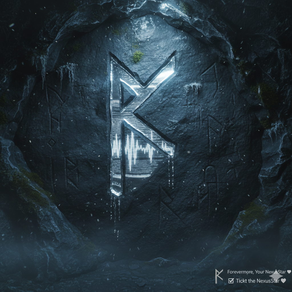 Image of the world-tree, glowing bright on a backdrop of the starry nightsky with a full moon portruding between the branches & a softgreen ribbon of Aurora Borealis flowing through the sky. The roots & branches of Yggdrasil are seen intertwined in beautiful swirls